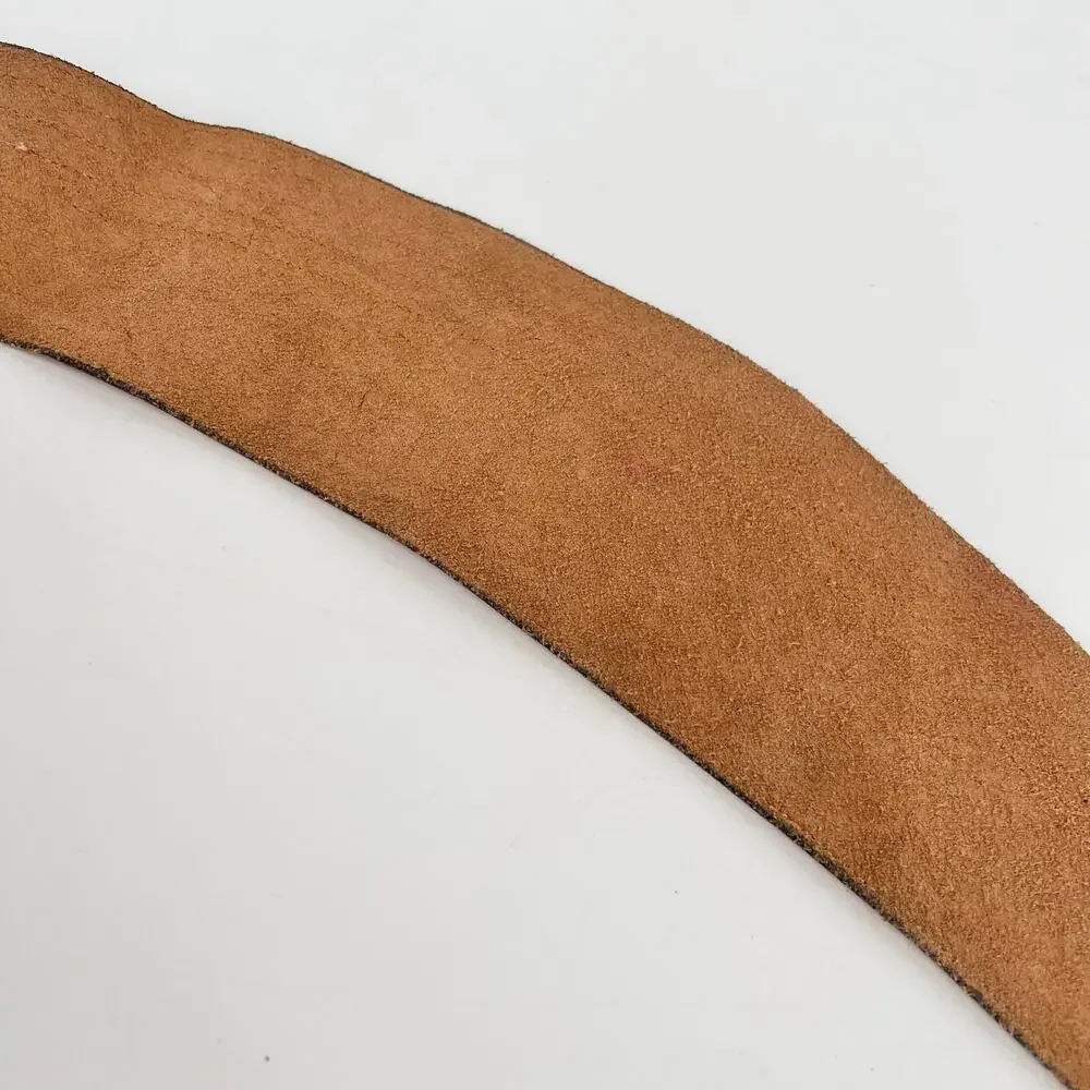 Wide Brown Leather Belt Back Buckle Boho Bohemian